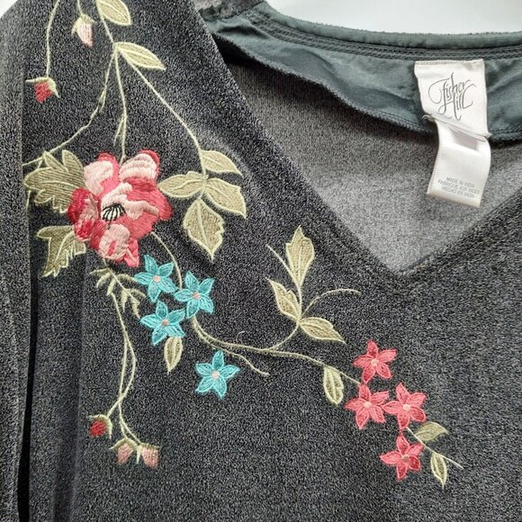 Fisher Hill Womens Grey Knit Top Size 3XL Hand Embroidered Vintage Tunic - Picture 2 of 9
